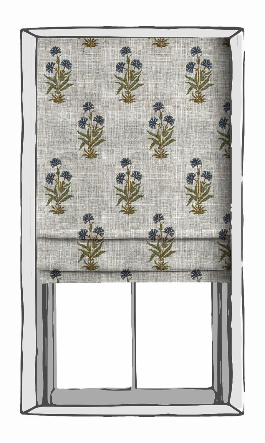 Floral Window Treatments Fabric By the Yard (White/ Navy Blue/ Green)
