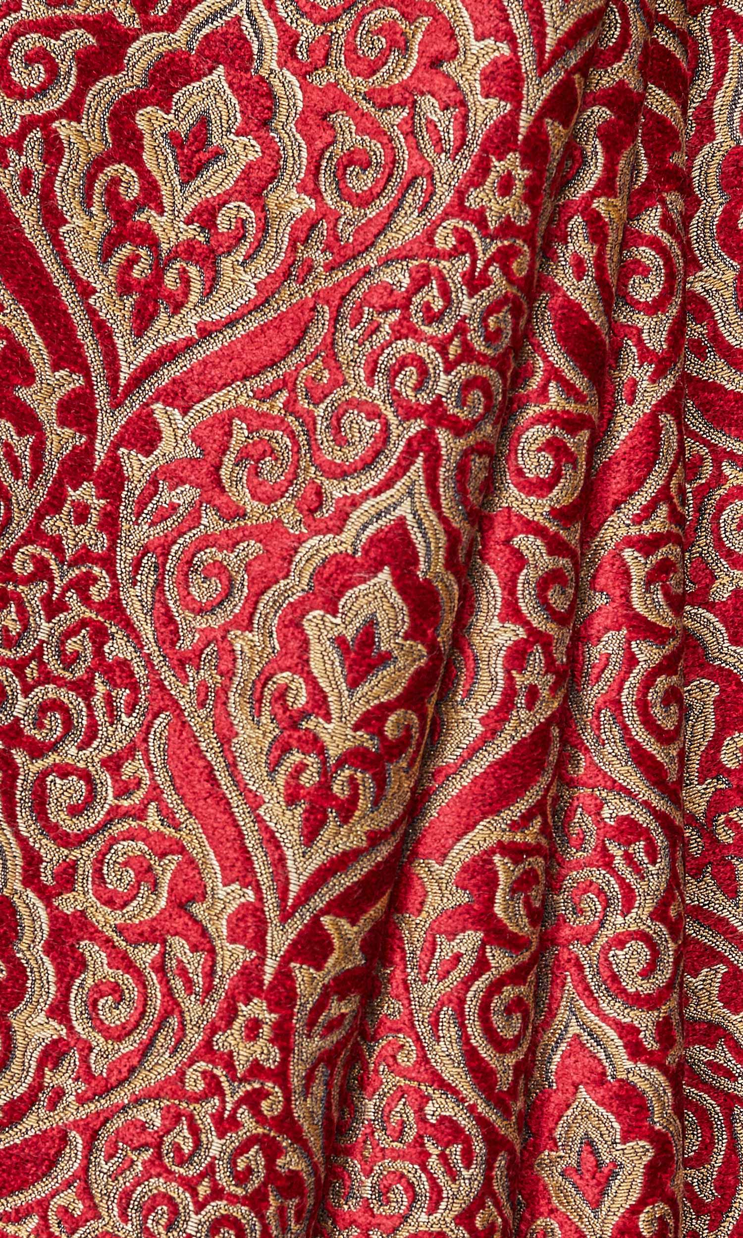 Damask Velvet Window Treatments Fabric By the Yard (Beige/ Brown/ Red)