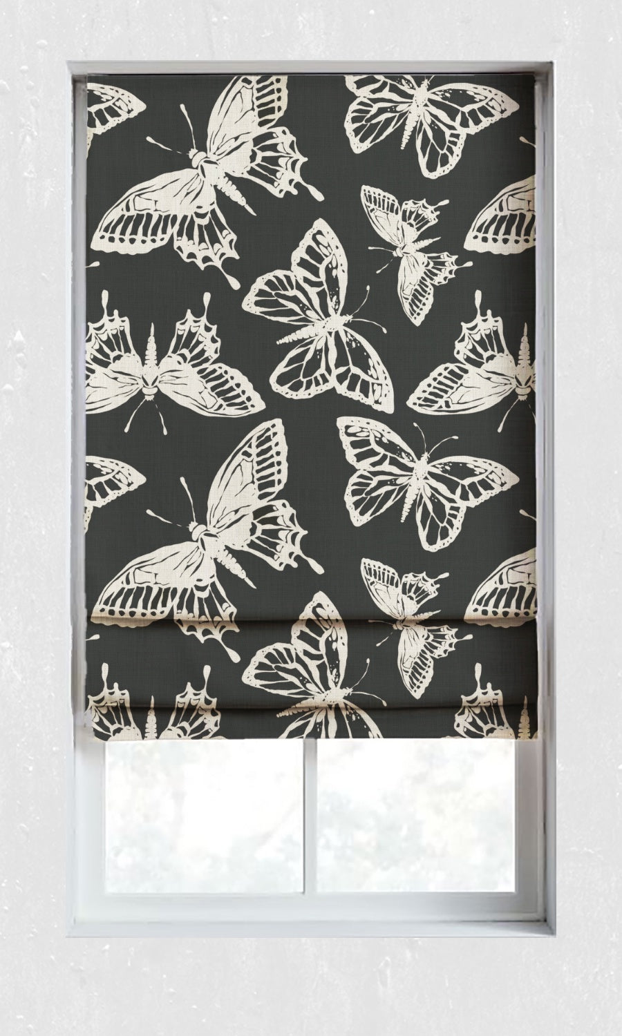 Botanical Printed Window Treatments Fabric Sample (Black/ Milky White)