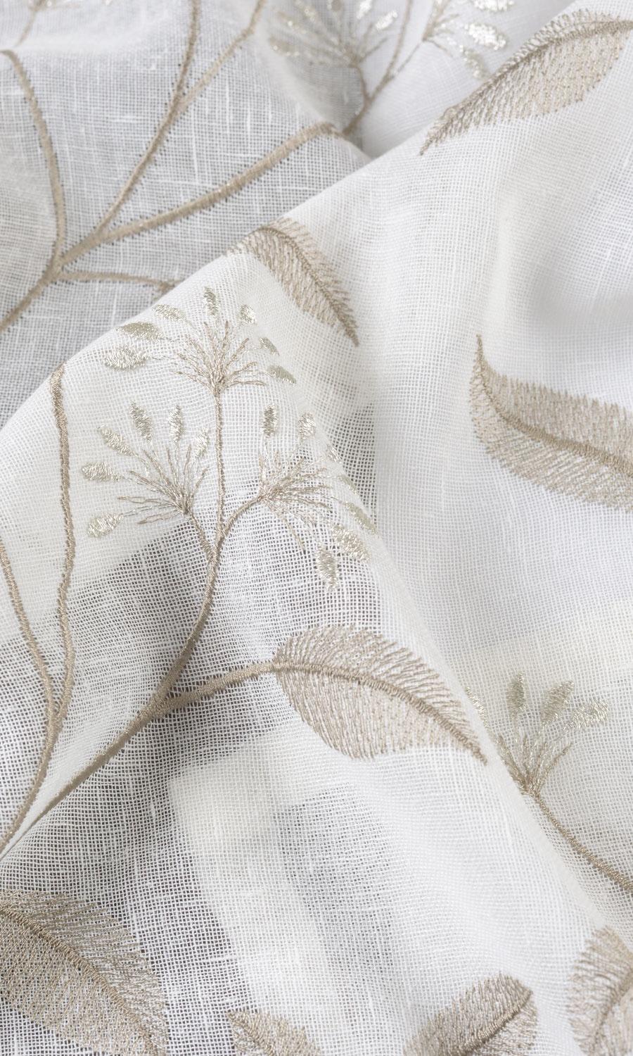 Floral Sheer Fabric Material By the Yard (White/ Brown)