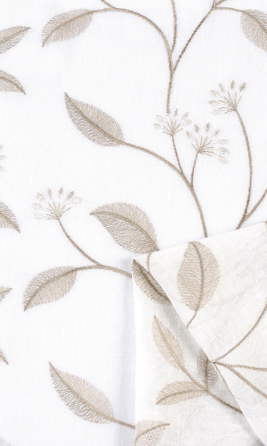 Floral Sheer Window Treatments Fabric By the Yard (White/ Brown)