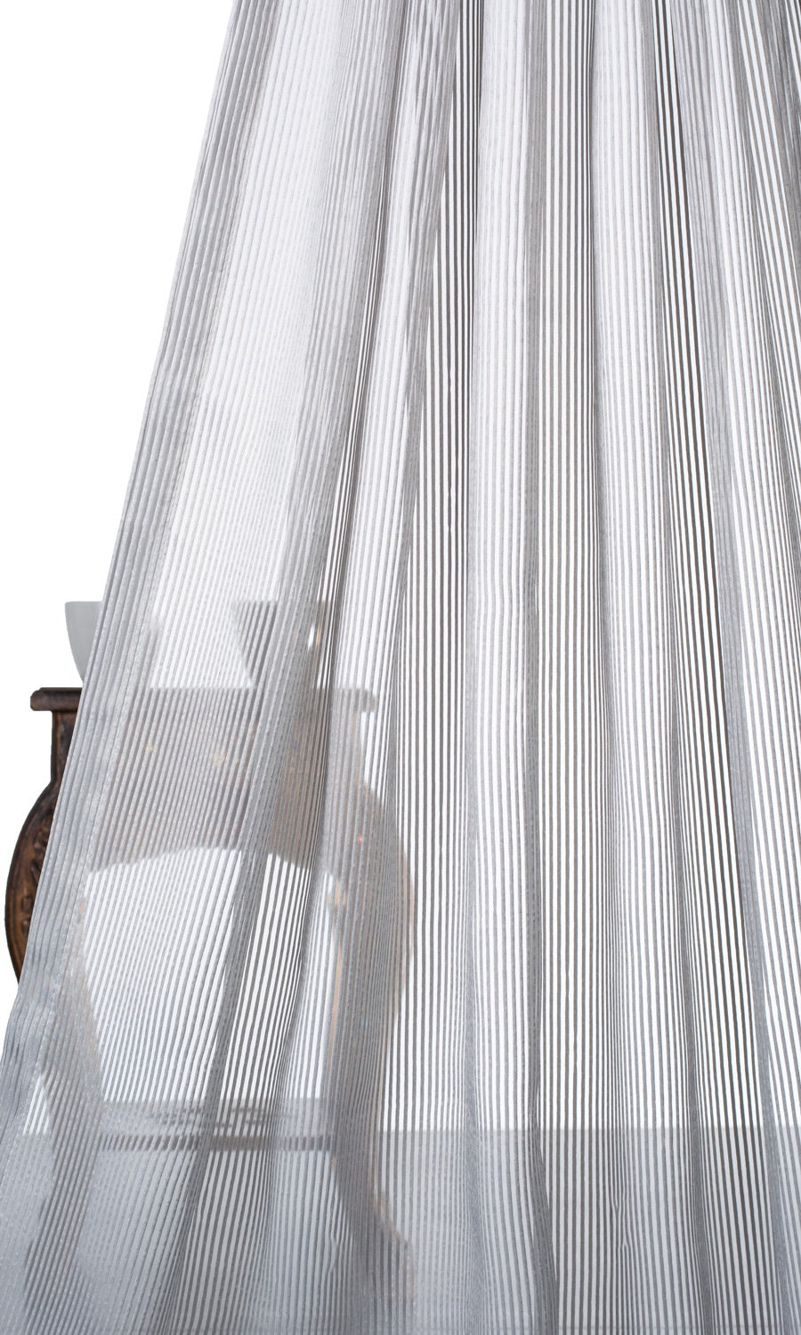 Striped Sheer Fabric By the Yard for Curtains & Drapes (Grey)