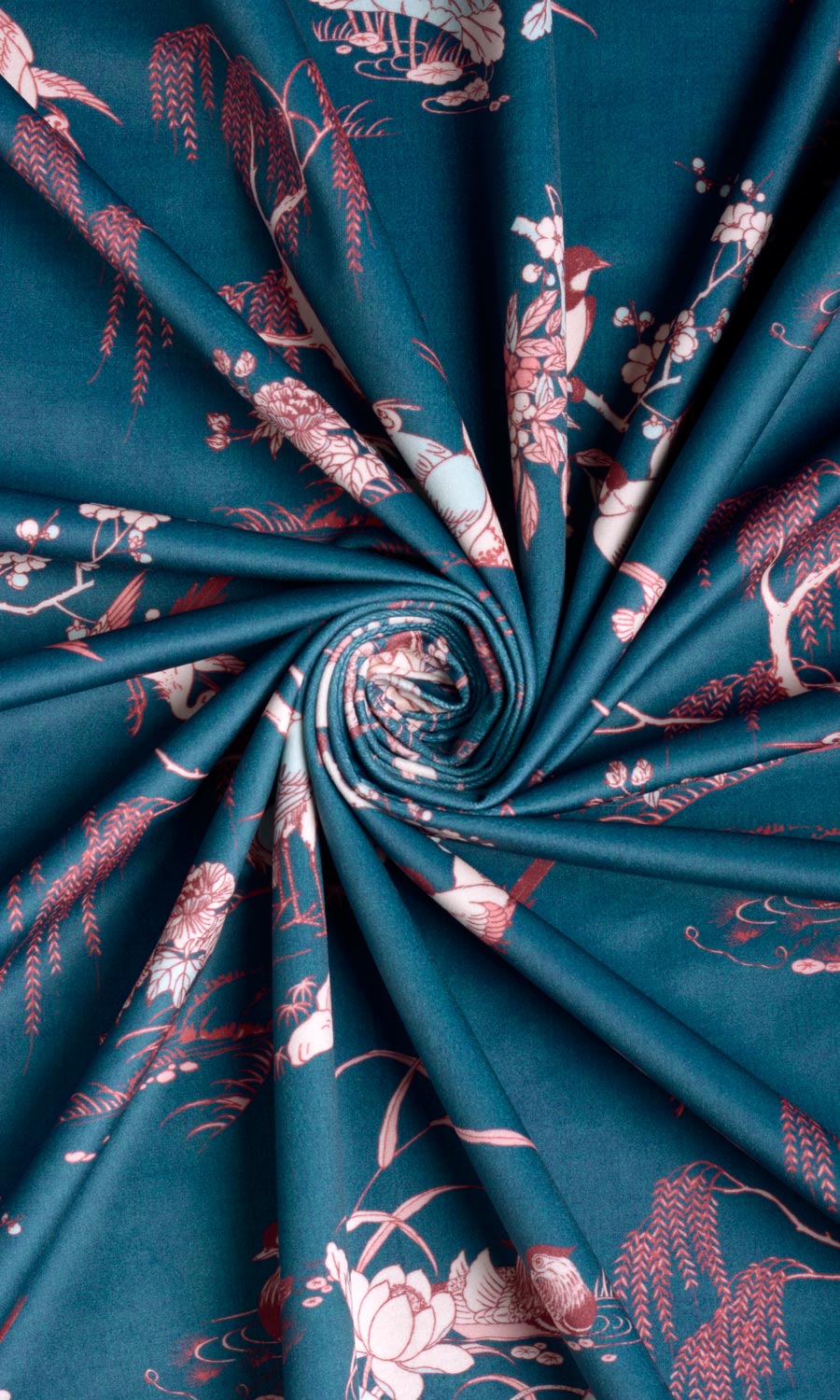 Chinoiserie Toile Velvet Fabric By the Yard for Curtains & Drapes (Blue/ Pink)
