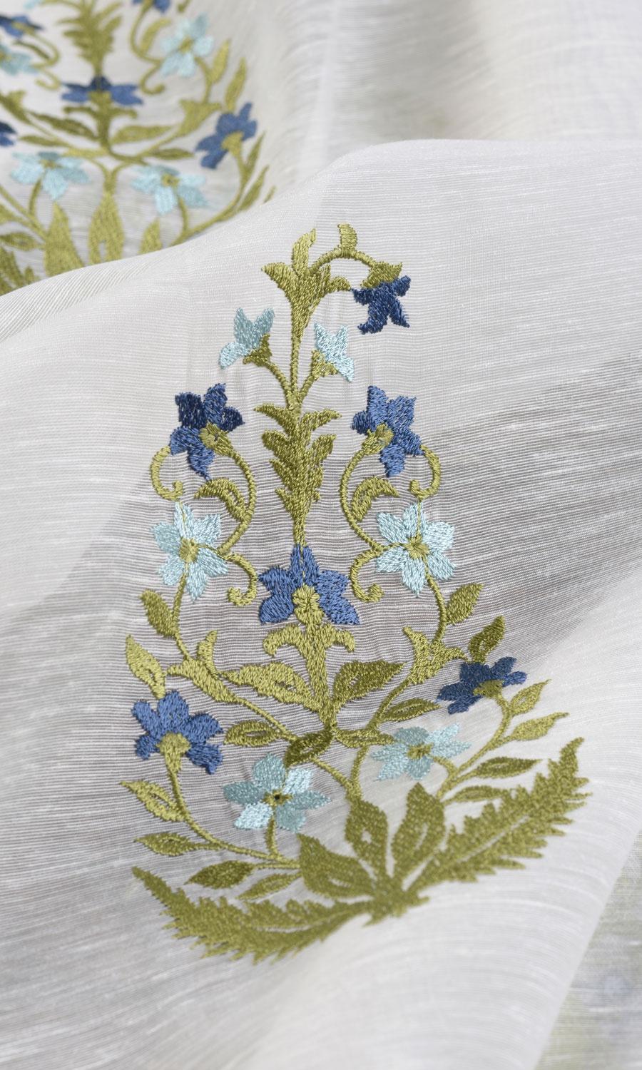 Sheer Floral Paisley Fabric Material By the Yard (White/ Green/ Blue)