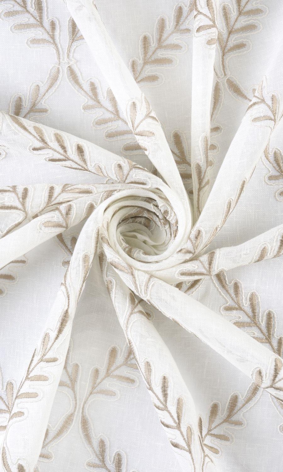 Sheer Floral Embroidered Fabric Material By the Yard (White/ Brown)
