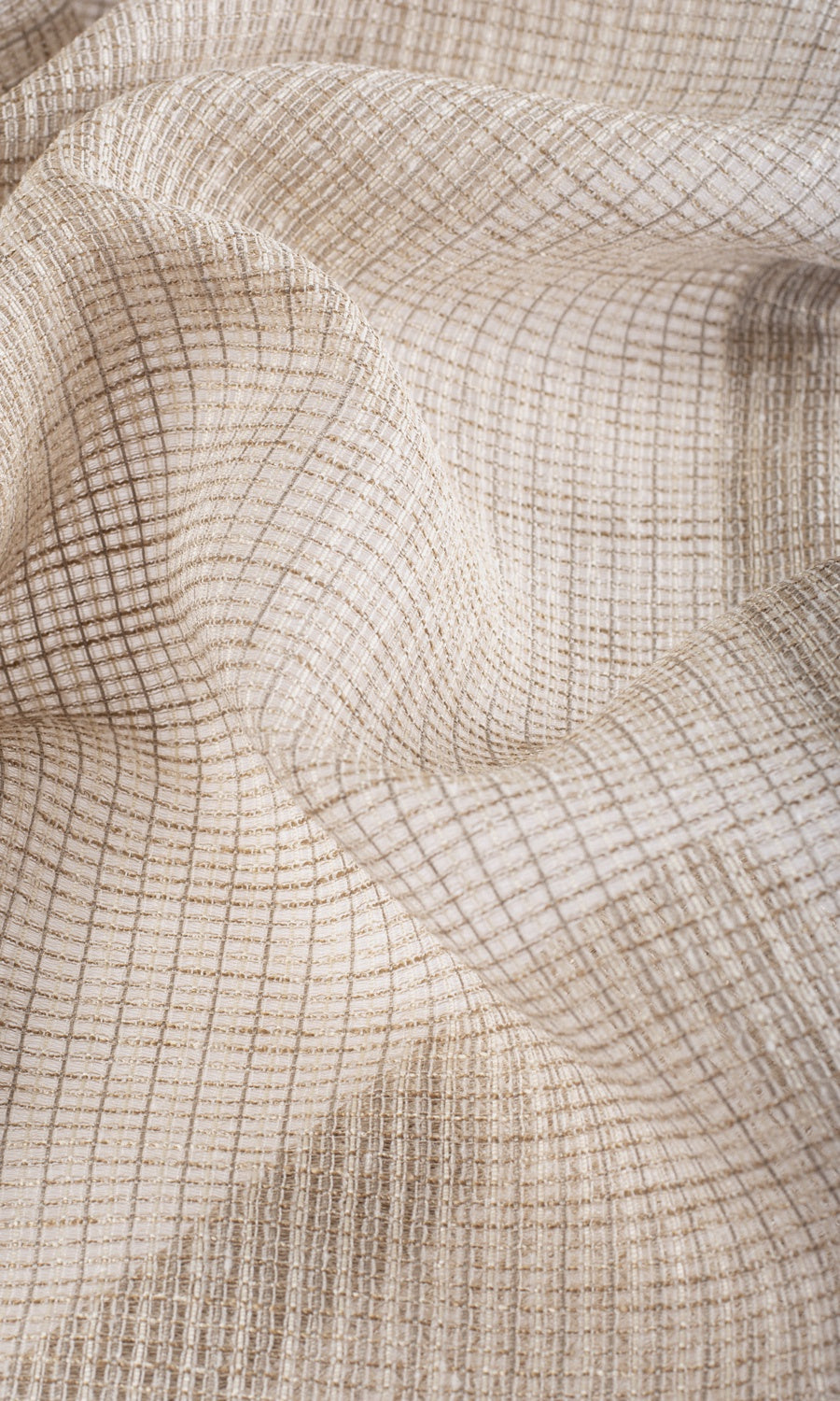 Checkered Sheer Fabric Sample for Curtains & Drapes (Beige/ Brown)