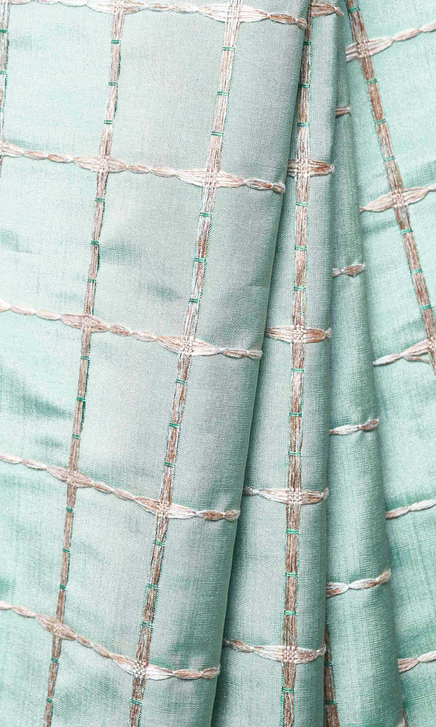 Embroidered Check Home Décor Fabric Sample (Blue and Gold)