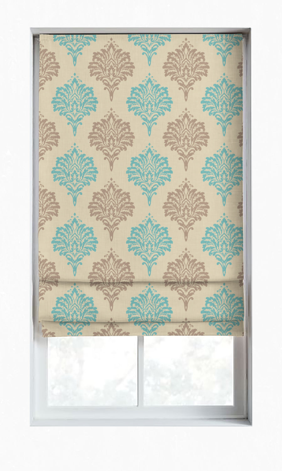 Damask Patterned Window Treatments Fabric Sample (Blue/ Grey/ White)