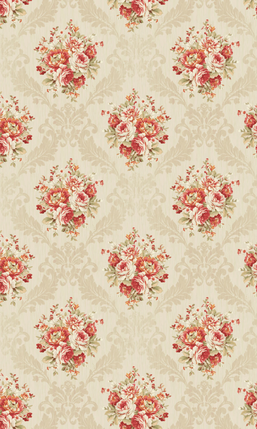 Dimout Floral Home Textile Fabric Material By the Yard (Red/ Creamy-Beige)