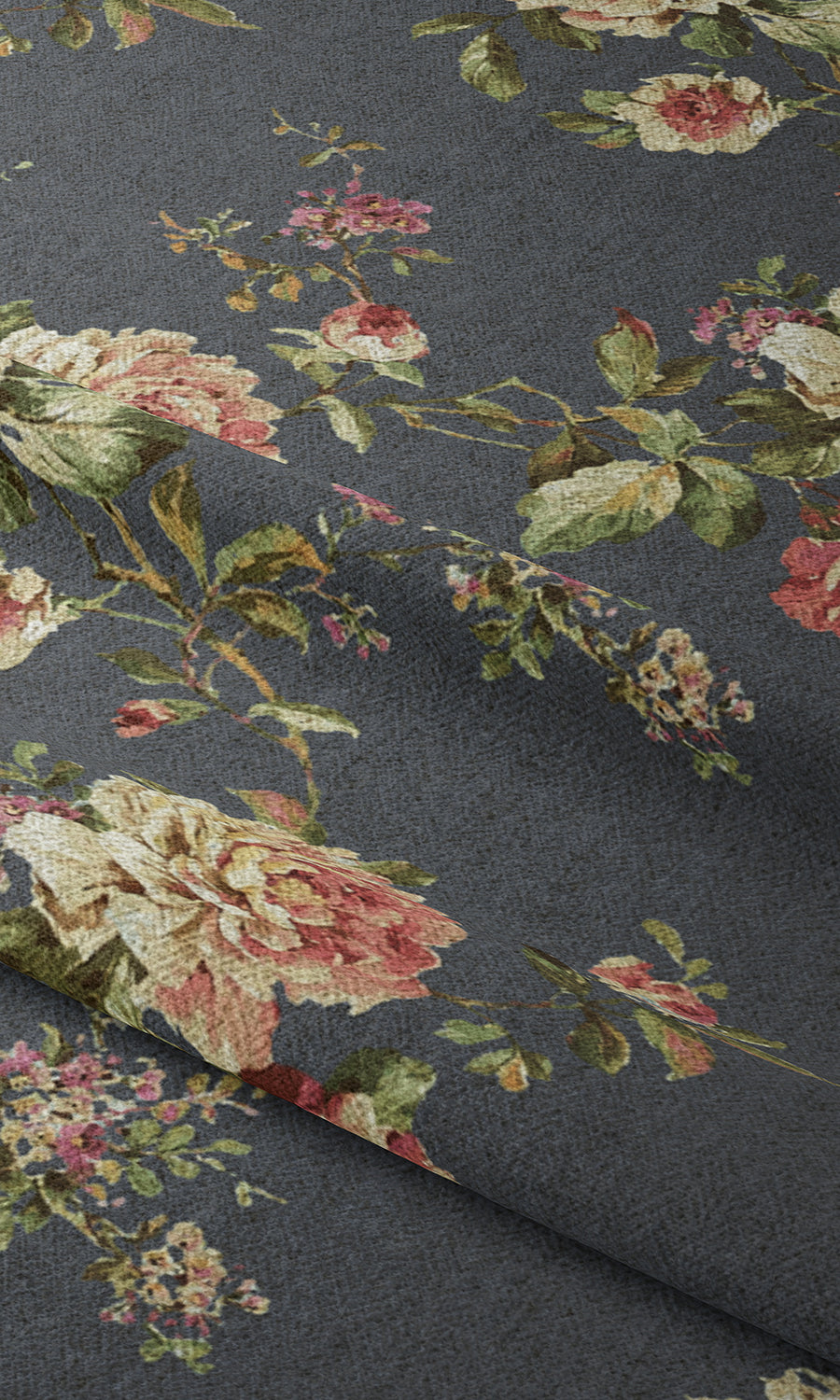 Floral Fabric Material By the Yard (Navy Blue-Grey/ Green/ Pink)