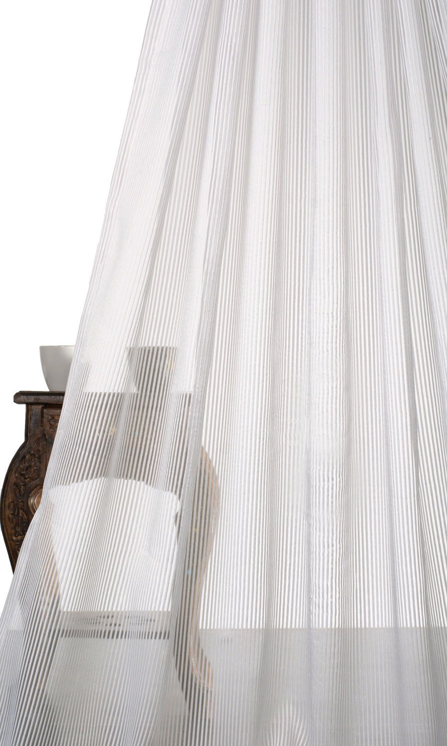 Striped Sheer Home Décor Fabric By the Yard (White)
