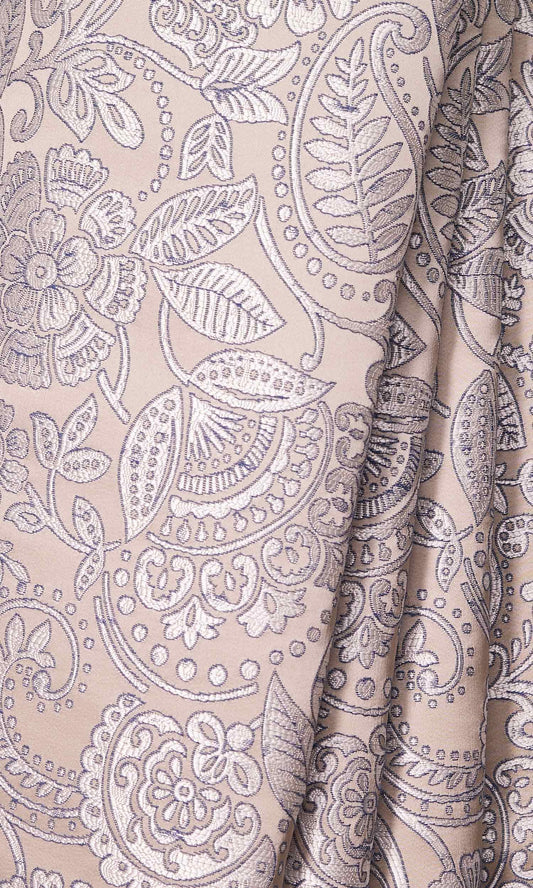Floral Textured Home Décor Fabric By the Yard (Beige/ Blue)