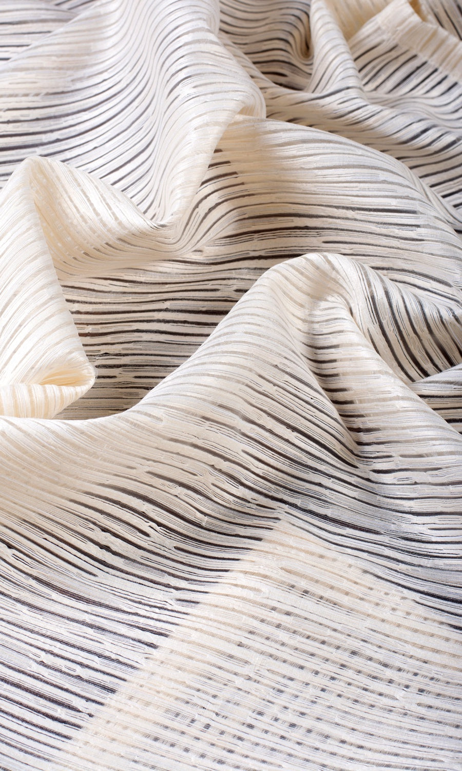 Striped Sheer Fabric By the Yard for Curtains & Drapes (Ivory/ Beige)