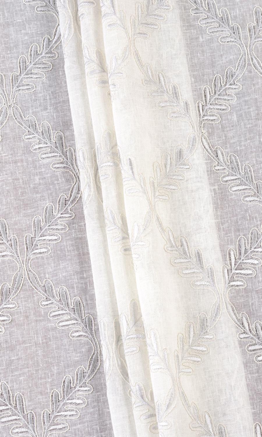 Sheer Floral Embroidered Home Textile Fabric Material By the Yard (White/ Cream)