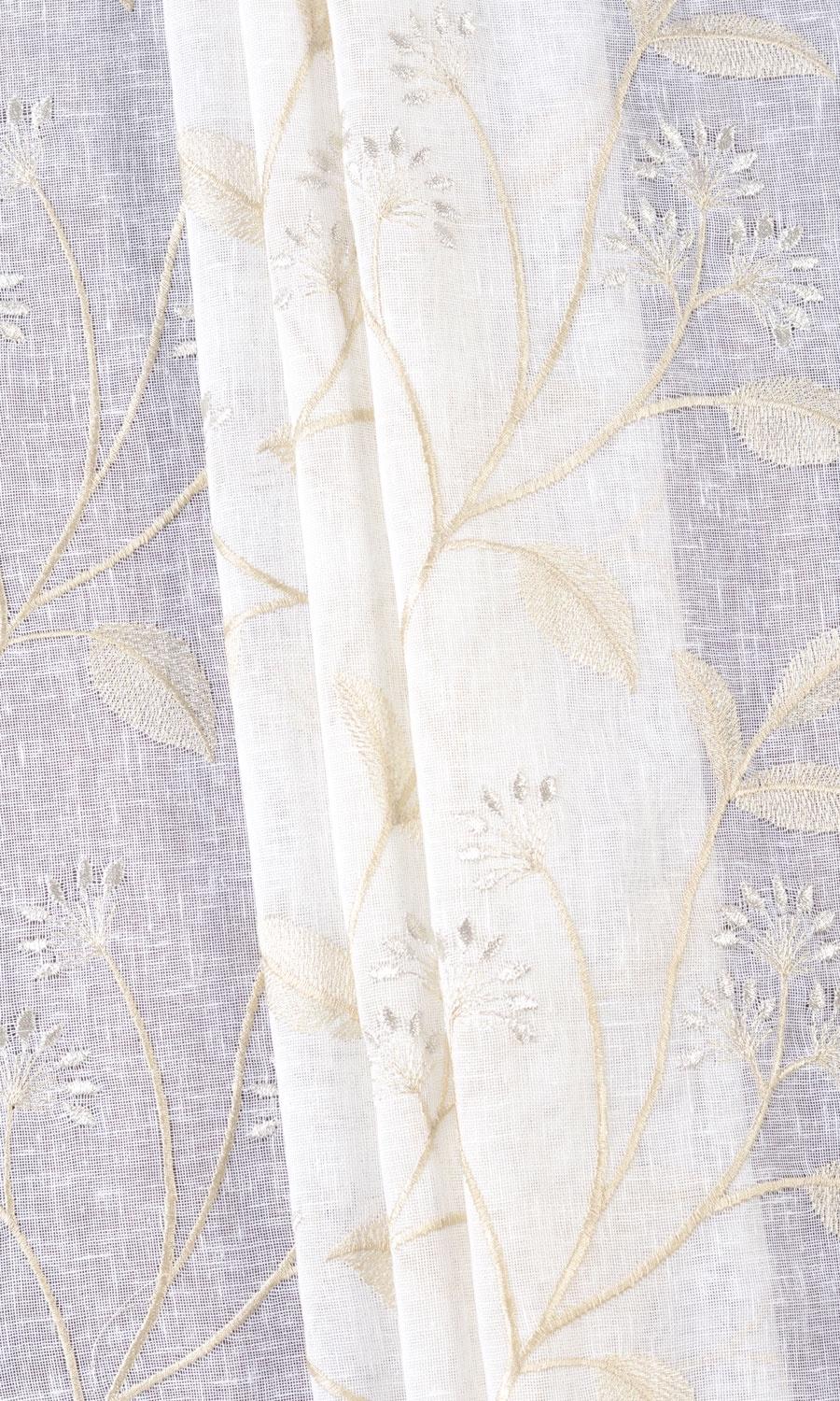 Sheer Floral Embroidered Home Textile Fabric Material By the Yard (White/ Beige)