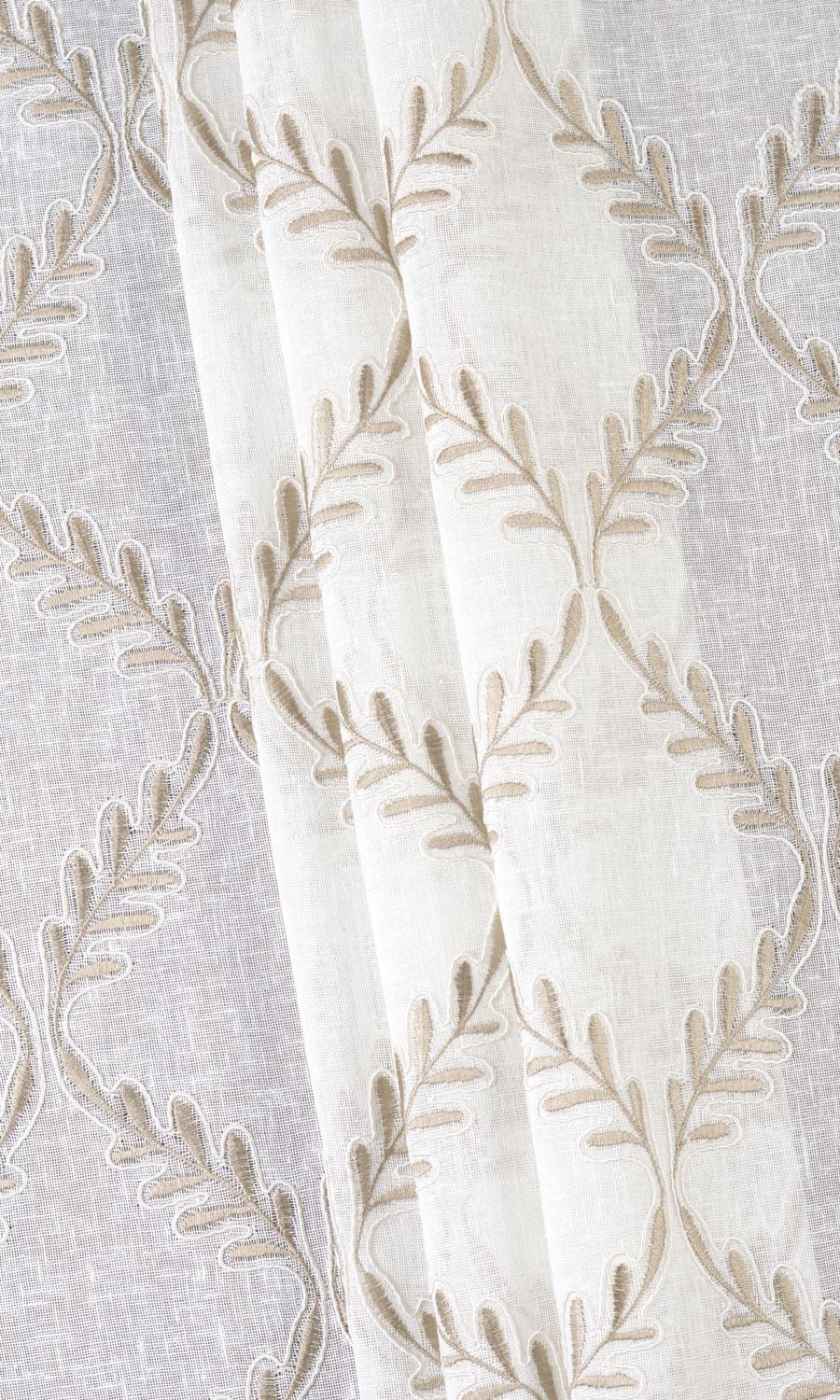 Sheer Floral Embroidered Home Textile Fabric Material By the Yard (White/ Brown)