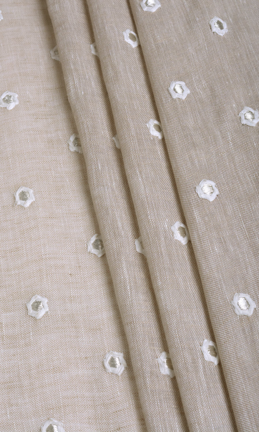Sheer Embroidered Linen Free Fabric Material Sample (Beige)