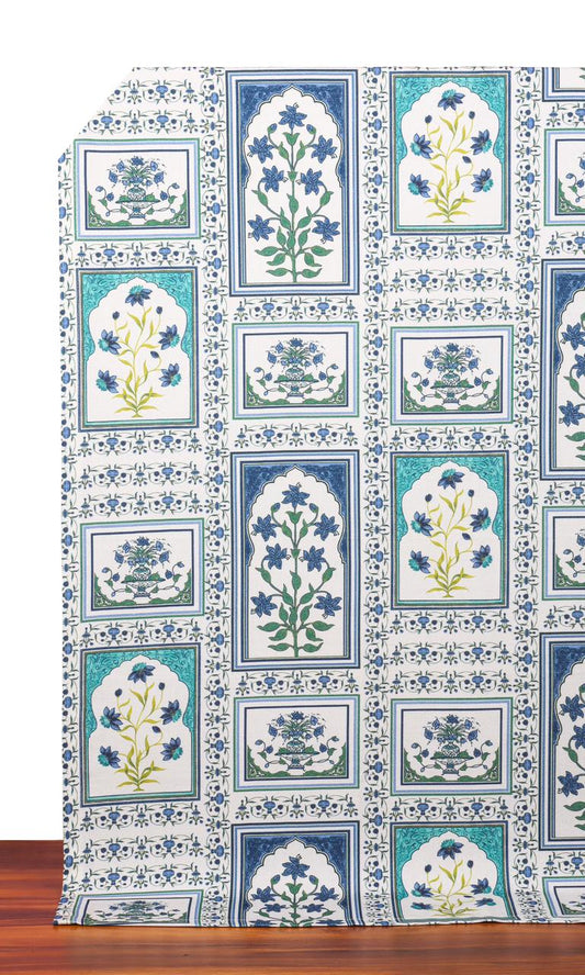 Floral Cotton Home Décor Fabric By the Yard (Blue/ Green)
