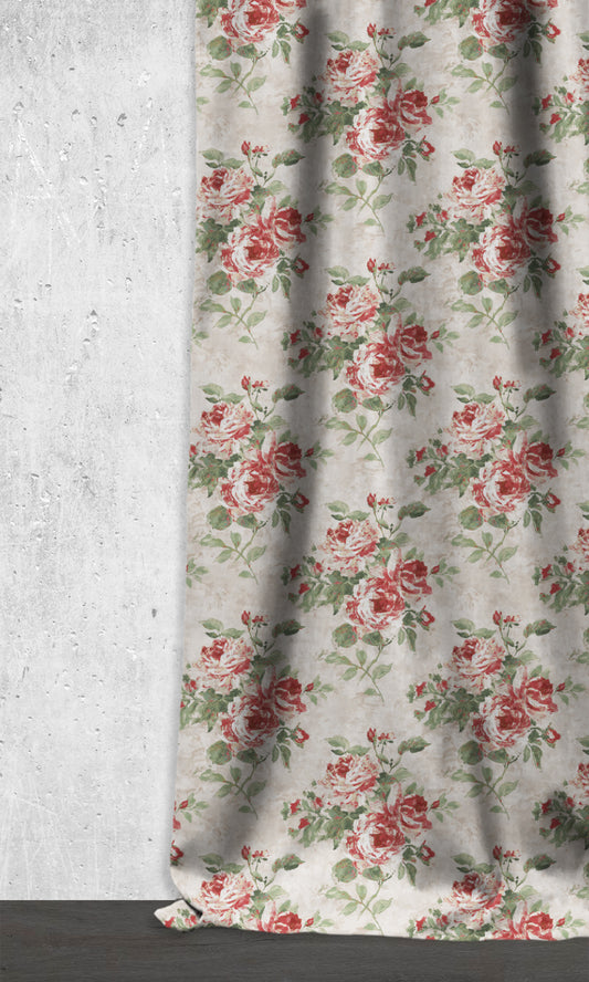 Dimout Floral Home Décor Fabric By the Yard (Red/ Pale Grey)