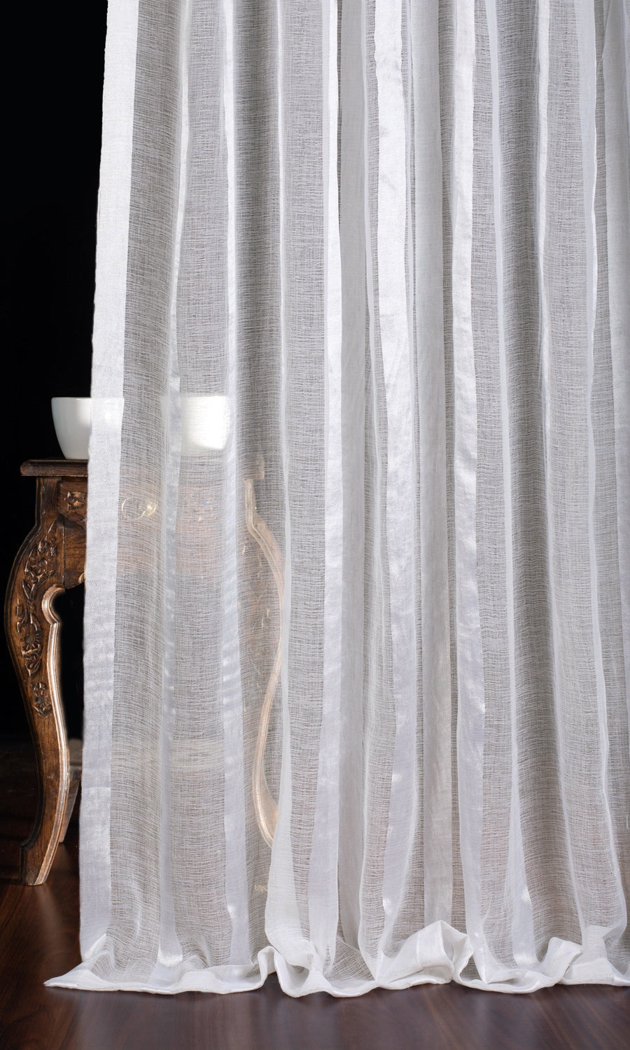 Striped Sheer Window Treatments Fabric By the Yard (White)