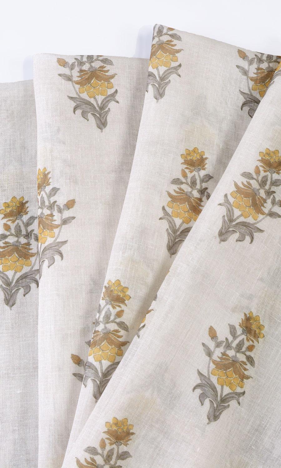 Sheer Floral Fabric Material By the Yard (Cream/ Yellow)