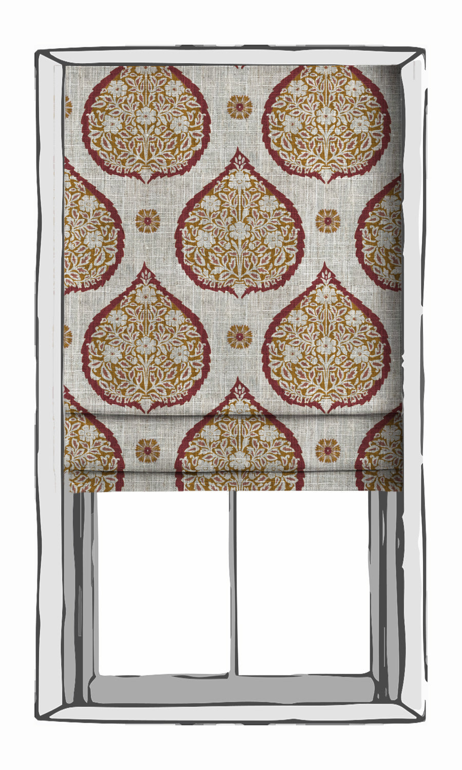 Paisley Window Treatments Fabric By the Yard (Red/ Orange)