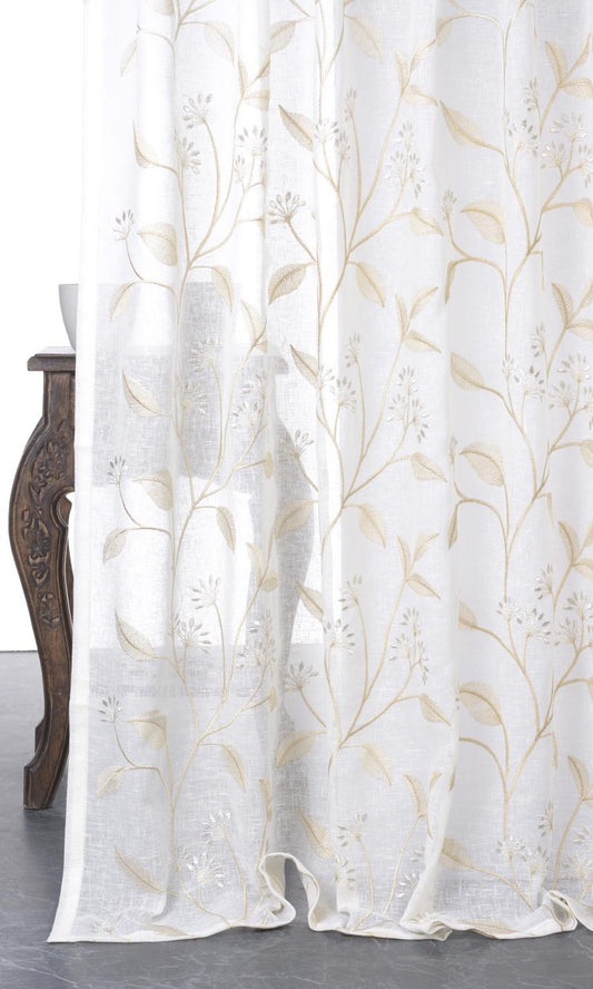Sheer Floral Embroidered Drapes (White/ Beige)
