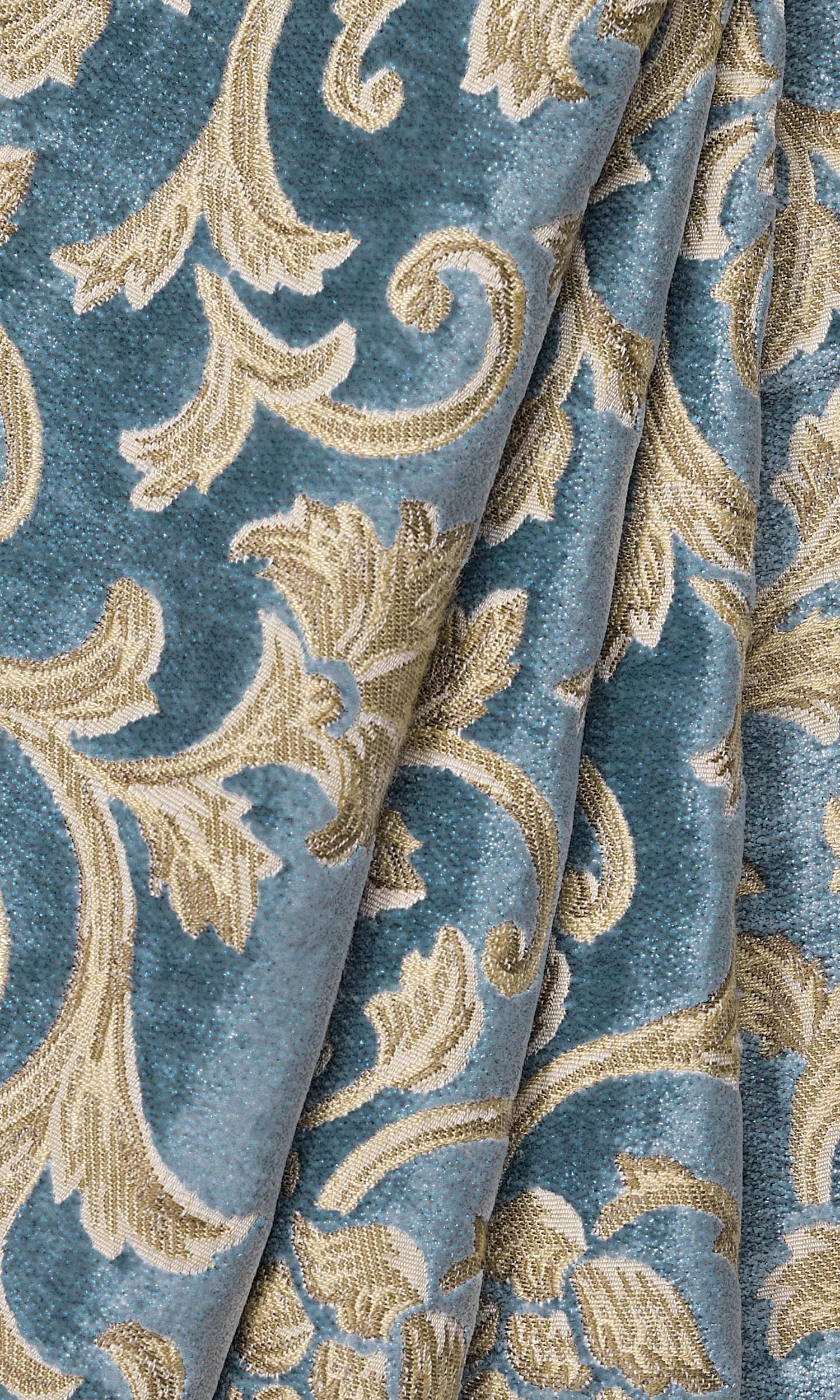 Floral Velvet Window Treatments Fabric Sample (Beige/ Brown/ Blue)