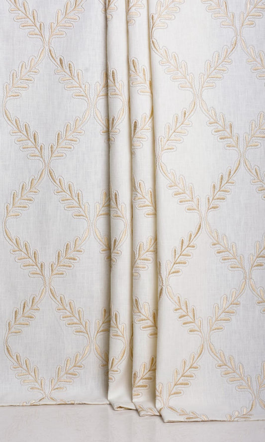 Poly-Linen Embroidered Home Décor Fabric By the Yard (White/ Cream)