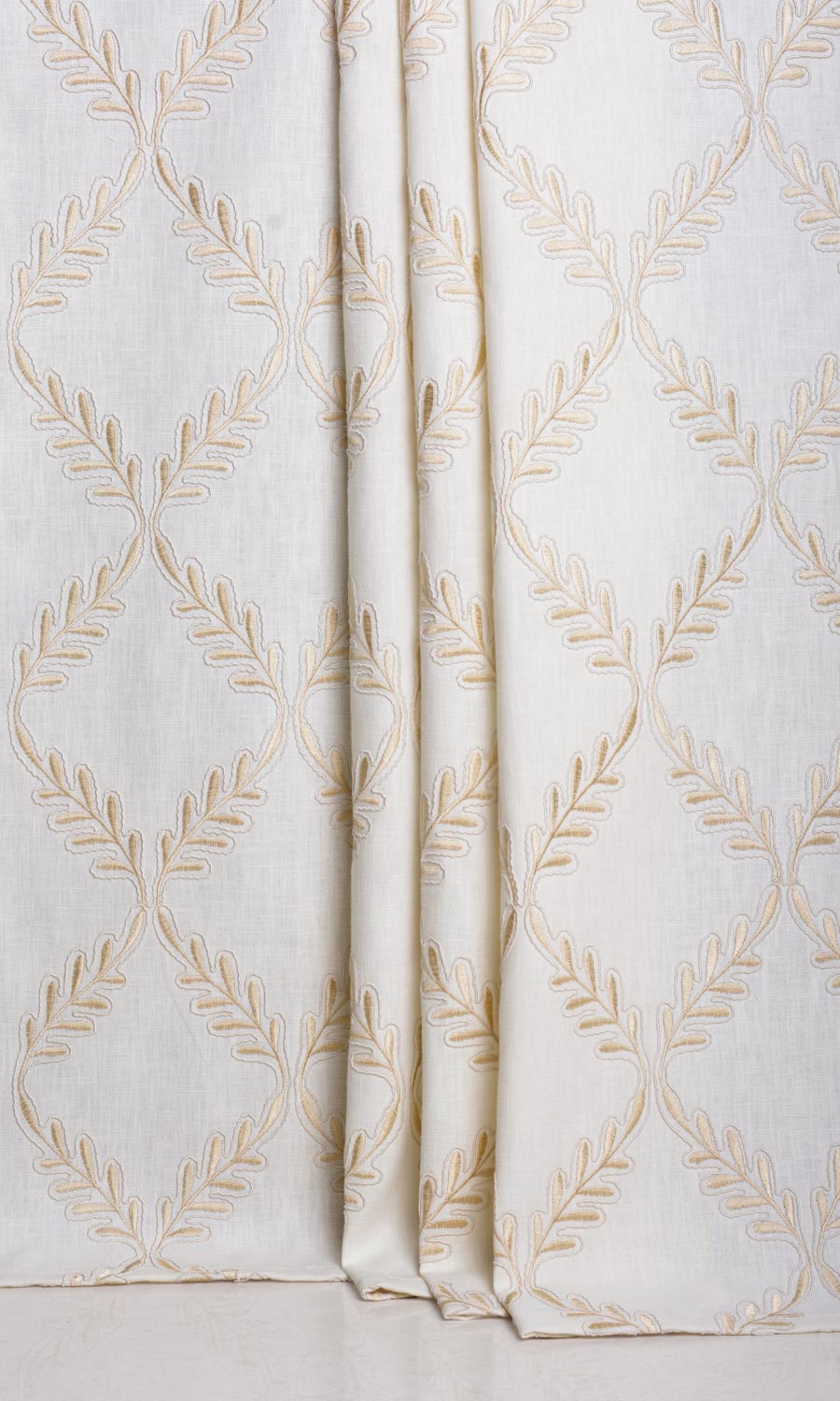 Poly-Linen Embroidered Home Décor Fabric By the Yard (White/ Cream)