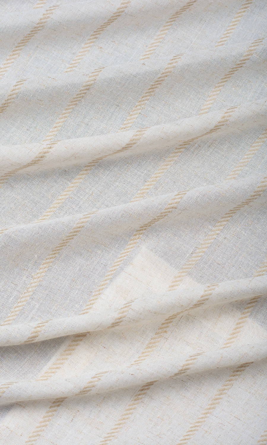 Striped Sheer Linen Blend Fabric Sample for Curtains & Drapes (White/ Beige)