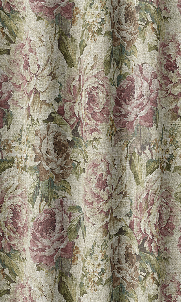 Floral Home Textile Fabric Material By the Metre (Ivory/ Green/ Pink)