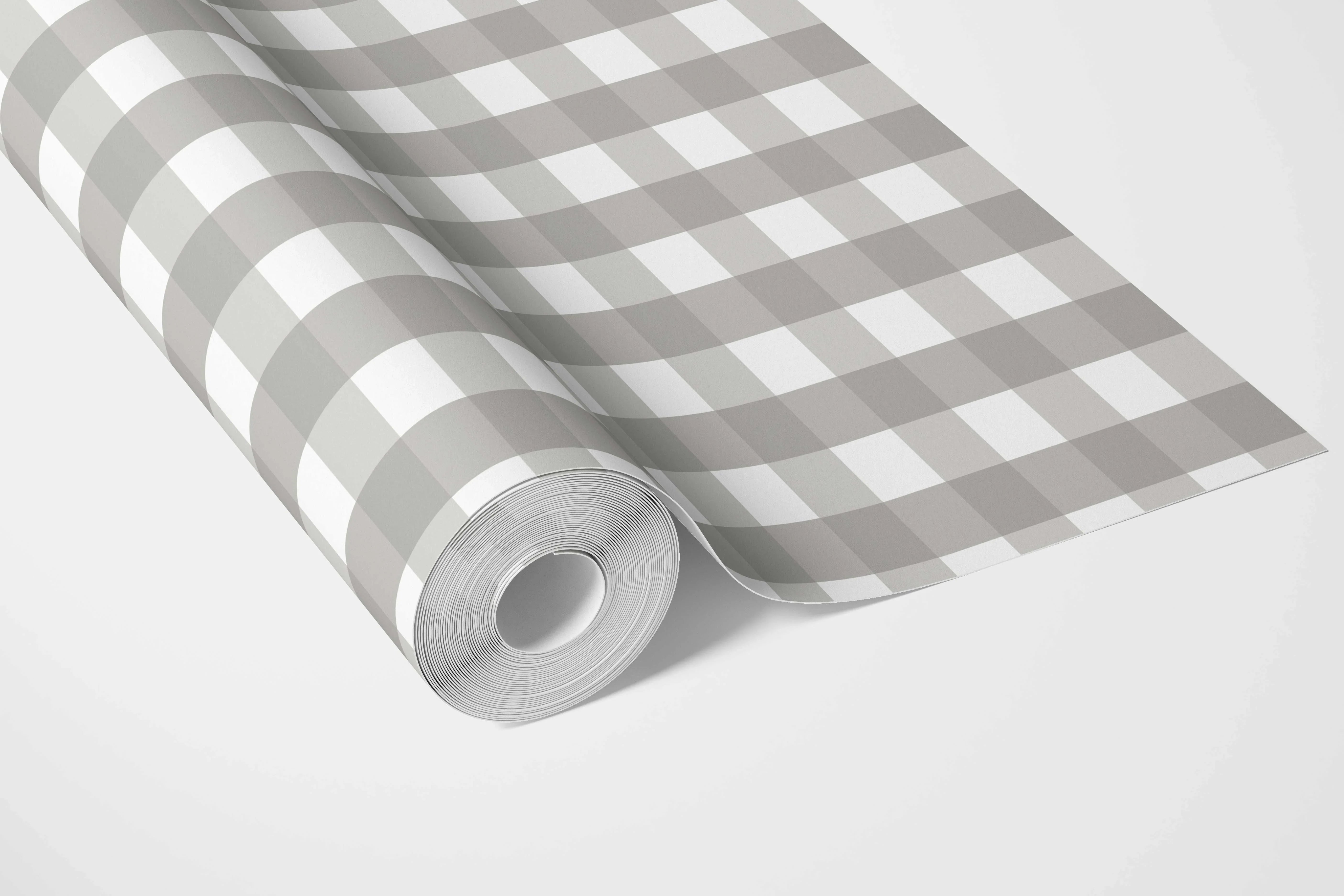 Neutral Geometric Gingham Bathroom Wallpaper (Stone Grey)
