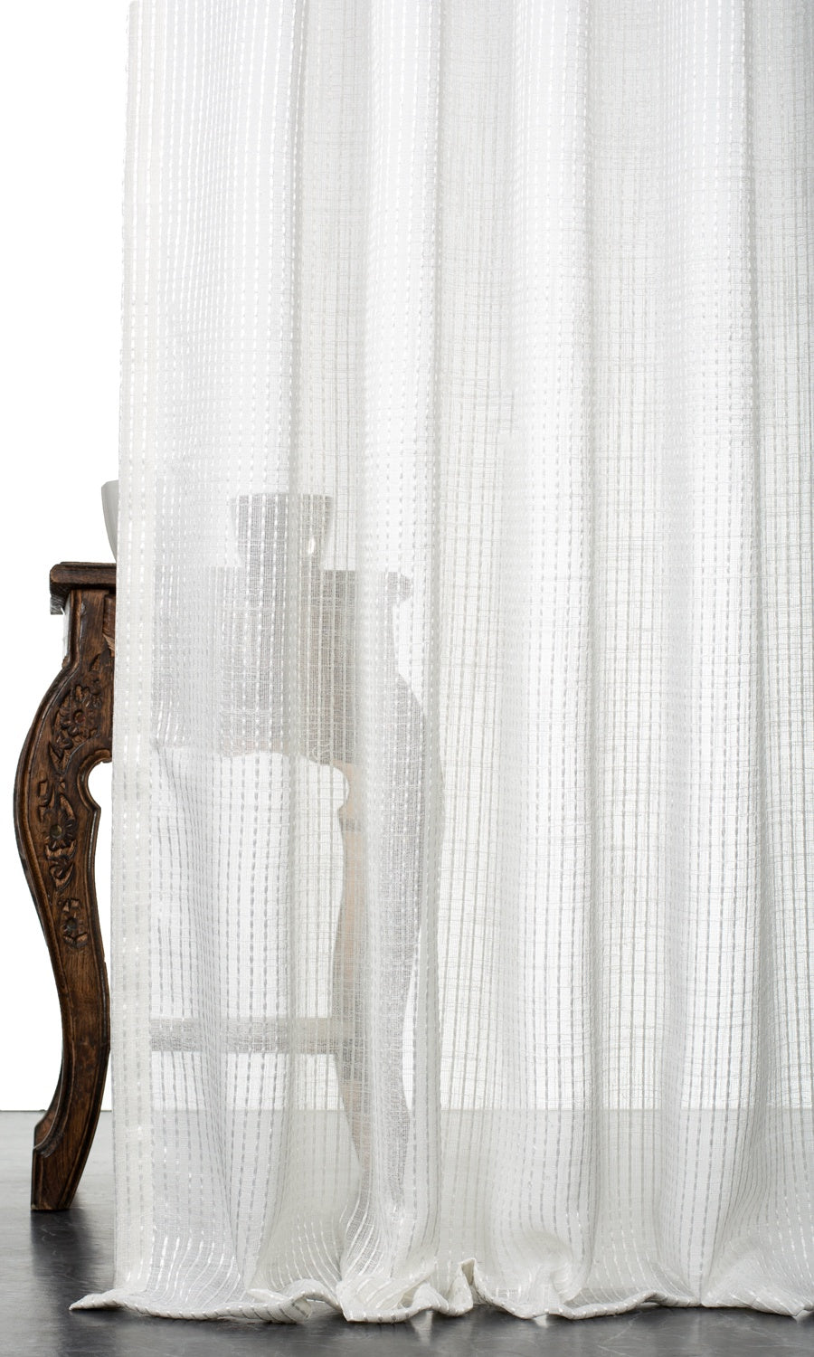 Embroidered Striped Sheer Home Décor Fabric By the Yard (White)