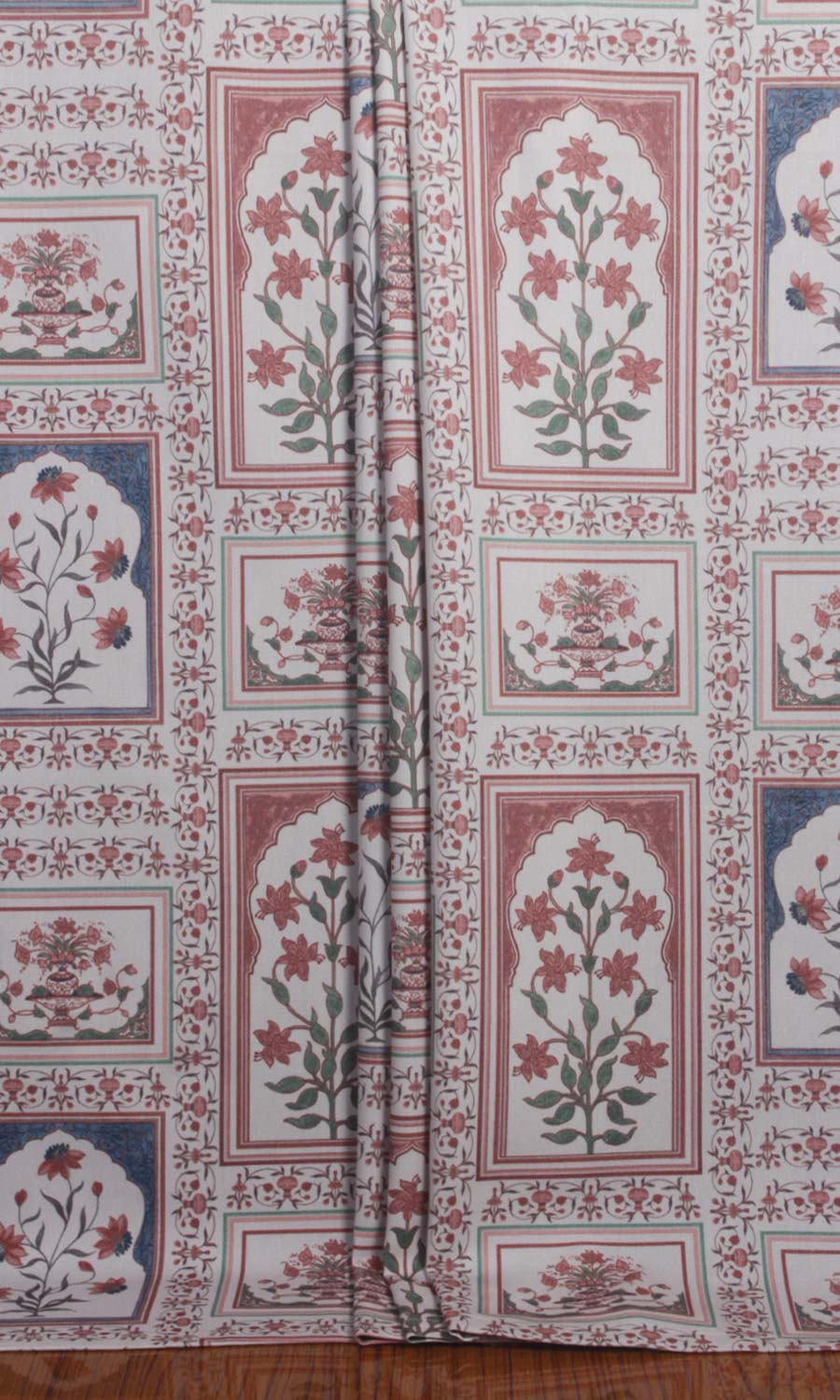 Floral Cotton Window Treatments Fabric By the Yard (Blush Red/ Blue)