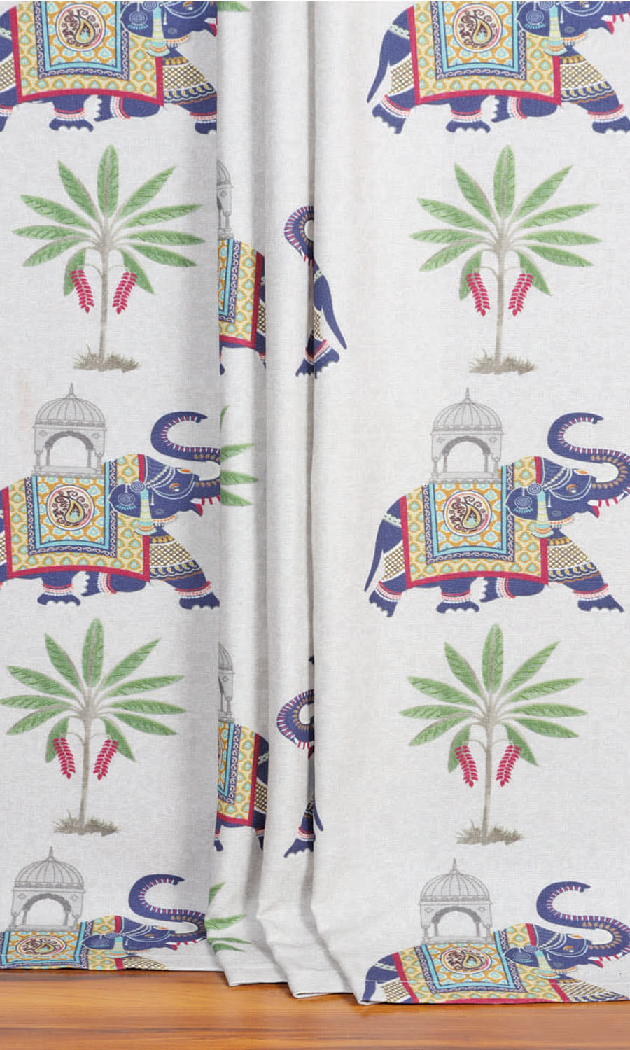Cotton Printed Window Treatments Fabric By the Yard (White/ Grey/ Purple)