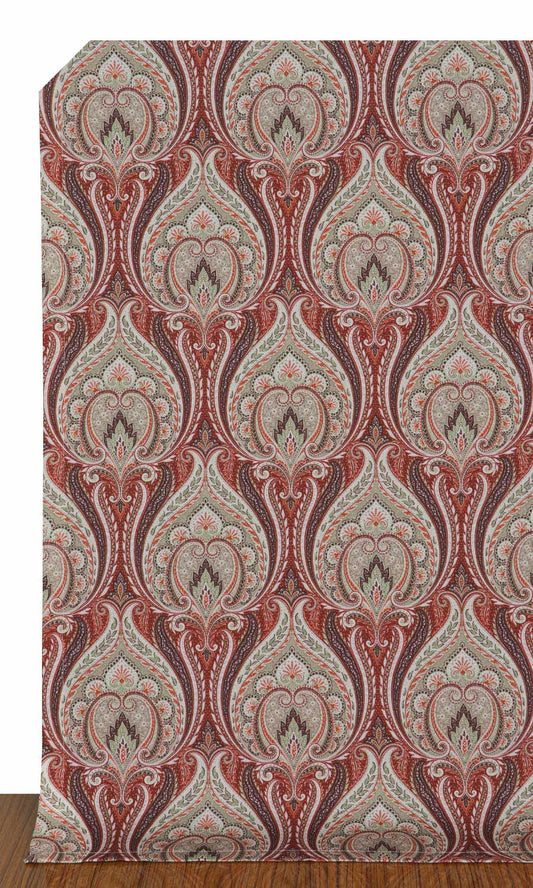 Floral Damask Home Décor Fabric By the Yard (Red/ Brown)