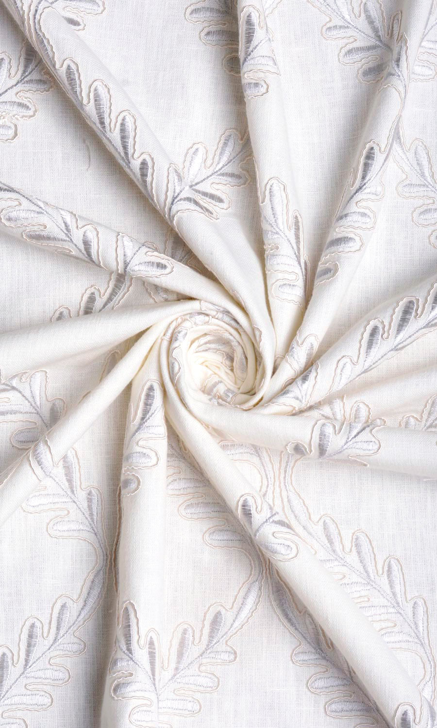Poly-Linen Embroidered Fabric Sample for Curtains & Drapes (White/ Cream)