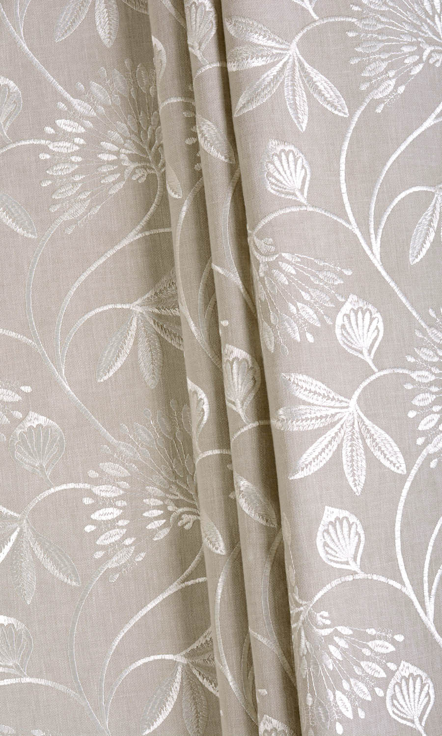 Floral Embroidered Poly-Cotton Free Fabric Material Sample (Beige)