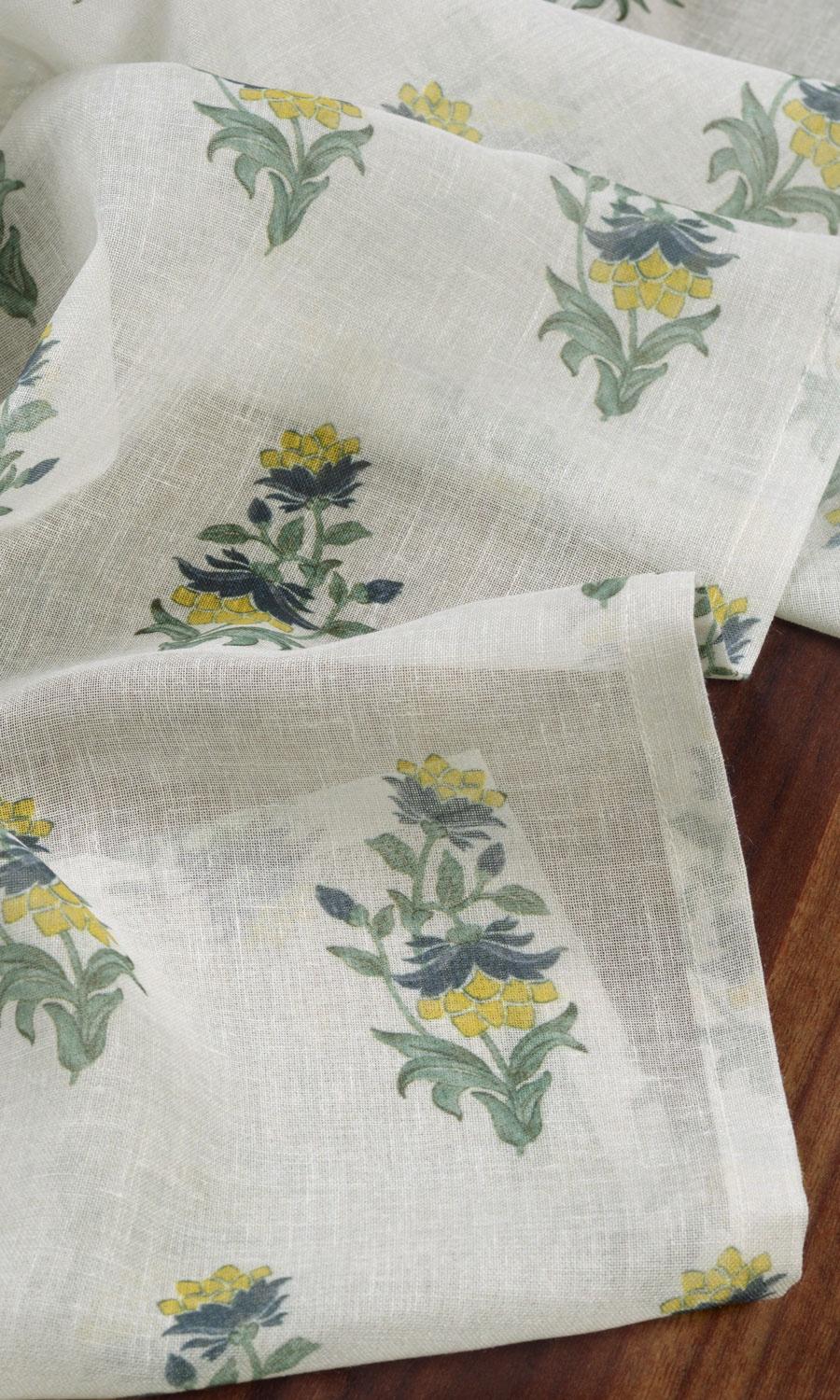 Sheer Floral Fabric Material By the Yard (White/ Green/ Yellow)