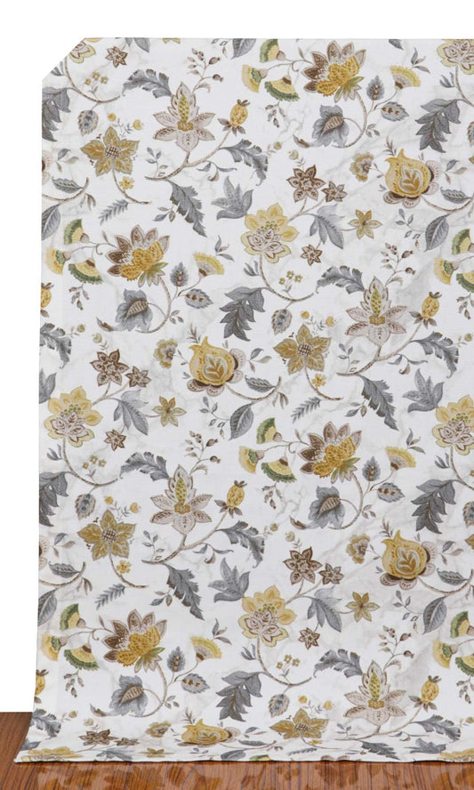 Floral Cotton Home Décor Fabric By the Yard (Grey/ Yellow)