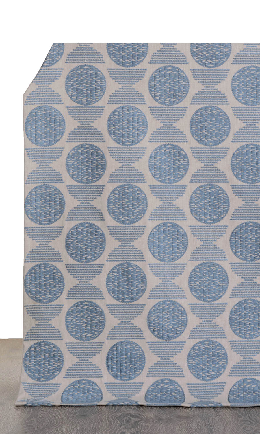 Embroidered Cotton Home Décor Fabric By the Yard (Beige/ Steel Blue)