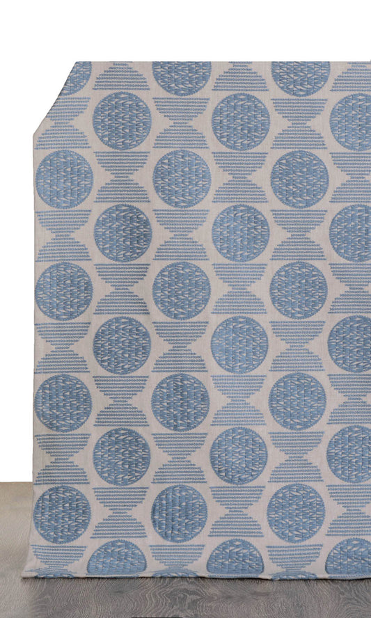 Embroidered Cotton Home Décor Fabric By the Yard (Beige/ Steel Blue)