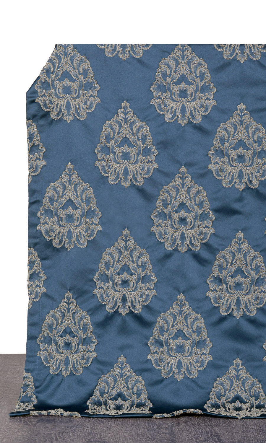 Damask Window Treatments Fabric Sample (Navy Blue/ Gray)