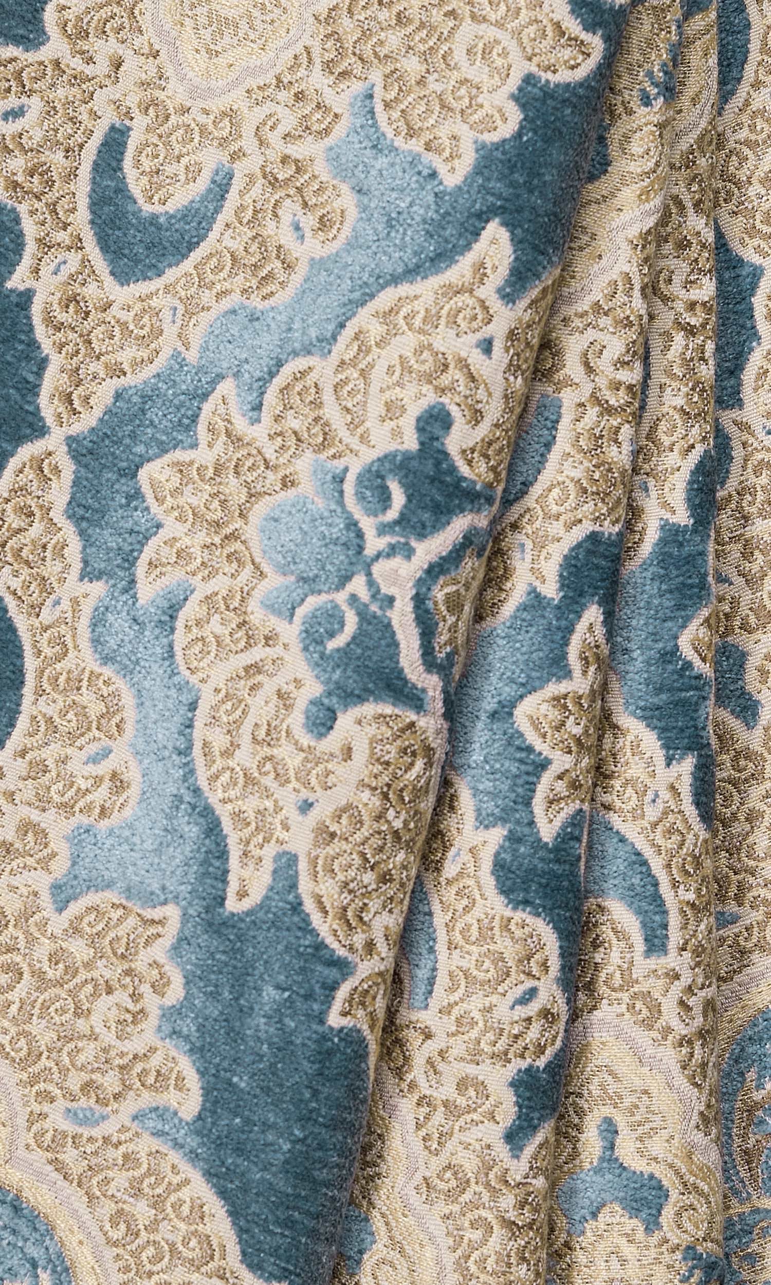 Damask Velvet Window Treatments Fabric Sample (Beige/ Brown/ Blue)
