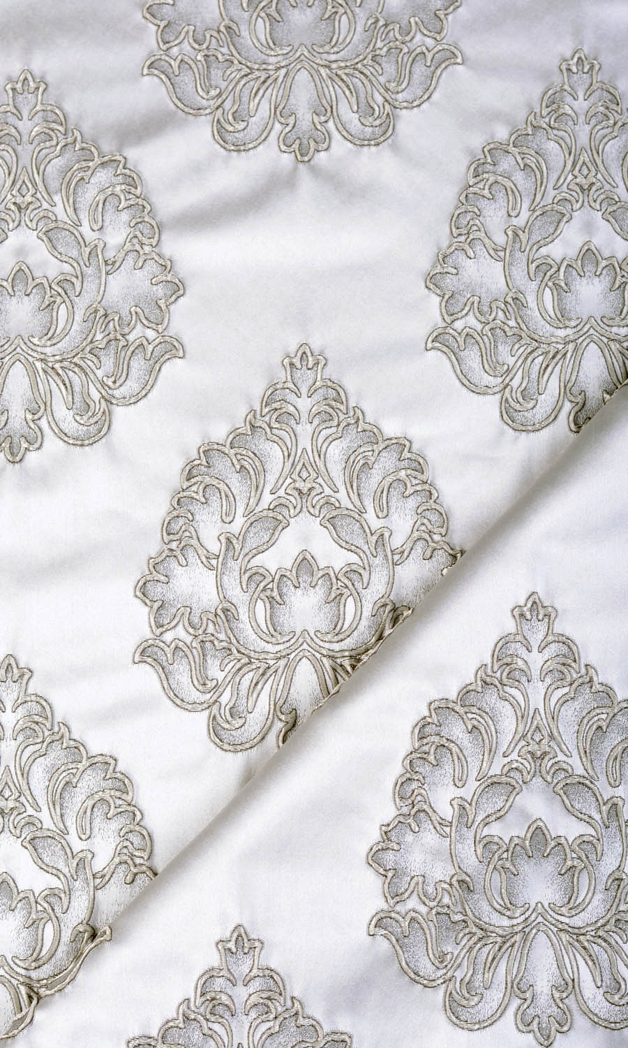 Damask Textured Fabric Material By the Yard (Off White/ Black)