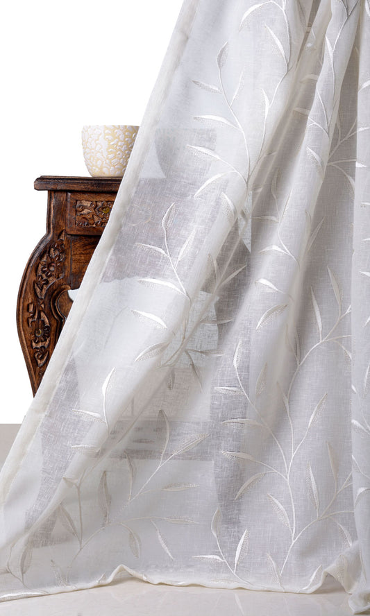 Sheer Floral Embroidery Drapes (White/ Cream)