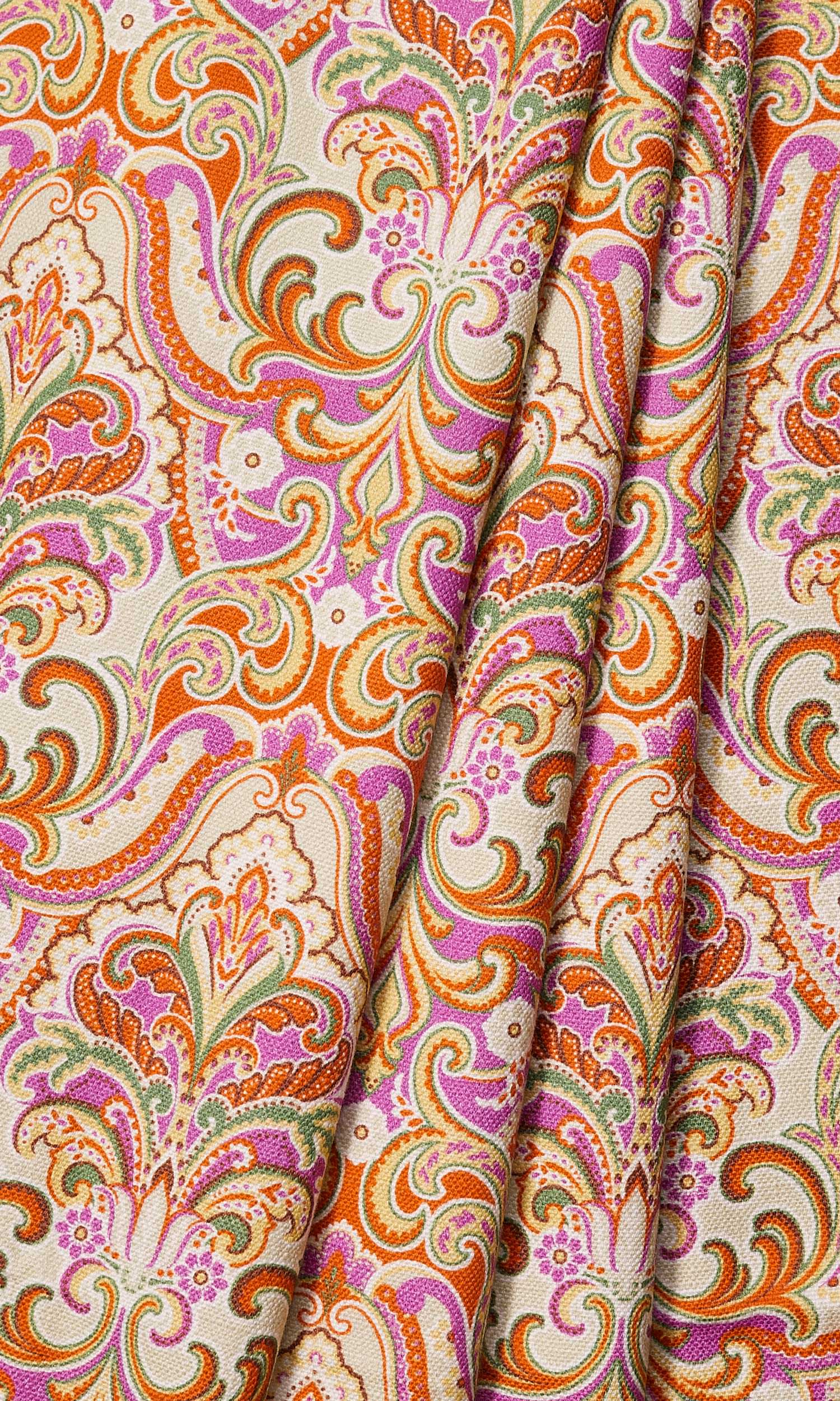 Fleur De Lis Print Window Treatments Fabric By the Yard (Orange/ Purple)