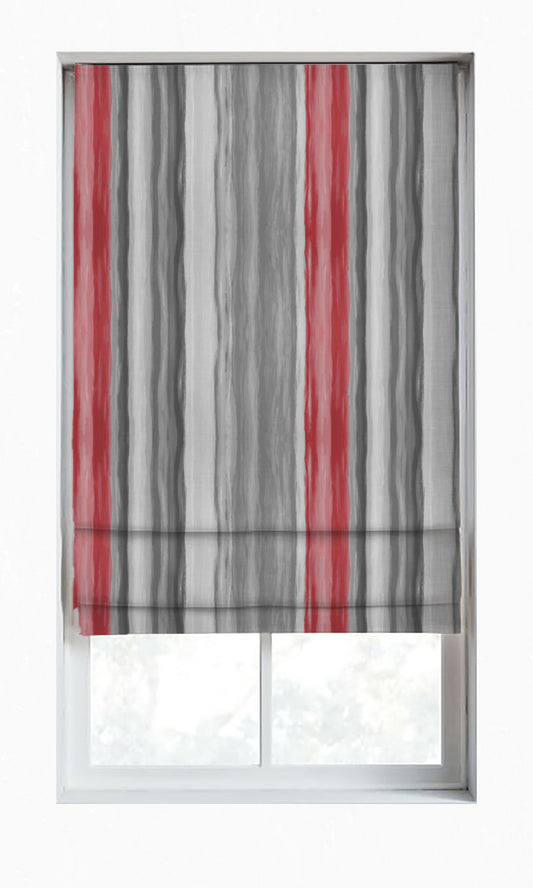 Dimout Striped Home Décor Fabric By the Yard (Grey/ Coral Red)