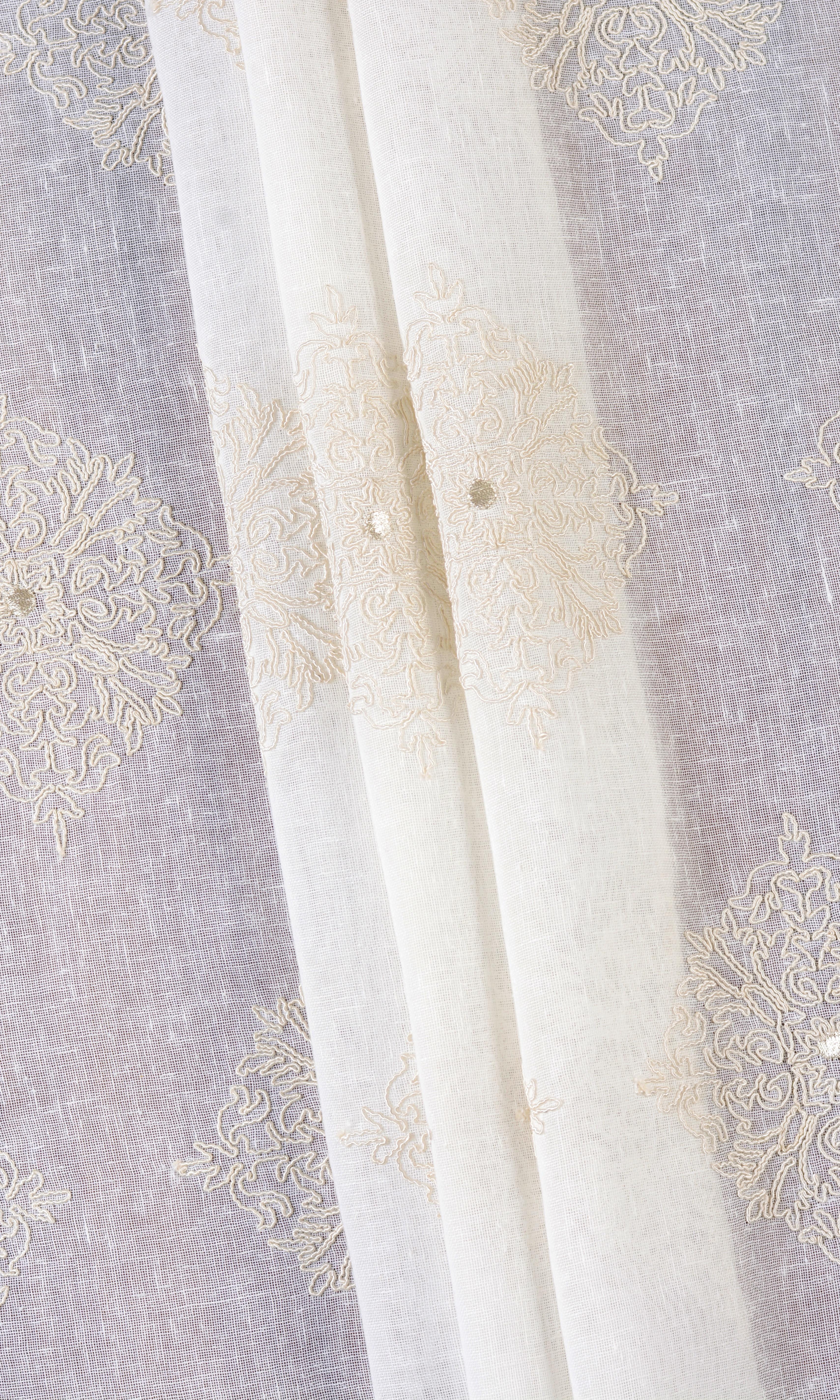 Sheer Floral Embroidered Window Treatments Fabric By the Yard (White/ Cream)